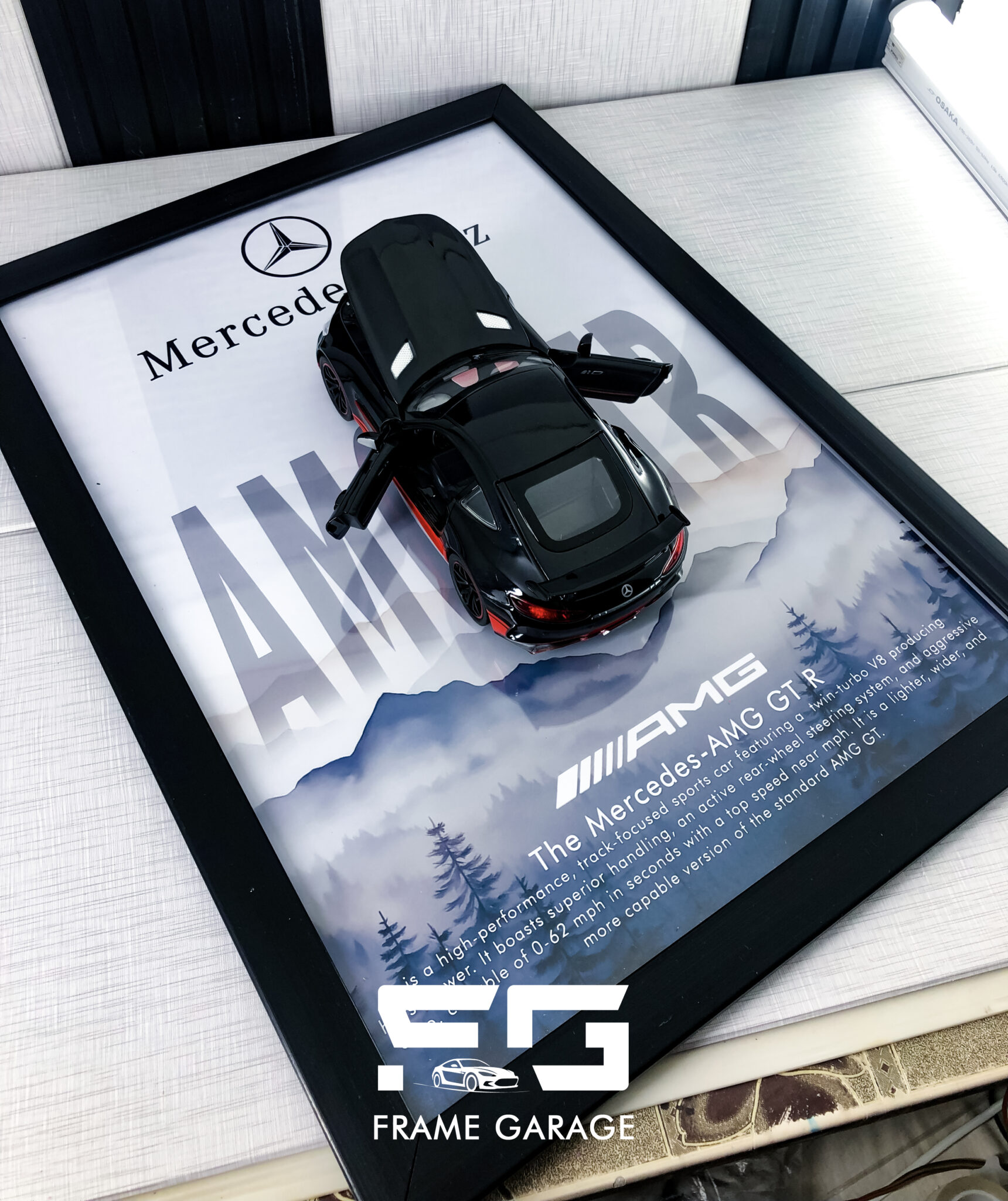 mercedes amg gt r 3d diecast frame – 1:24 scale | official licensed | a3 size | lights & sound | premium gift